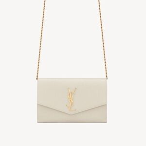 NEW YSL UPTOWN CHAIN WALLET IN GRAIN DE POUDRE EMBOSSED LEATHER